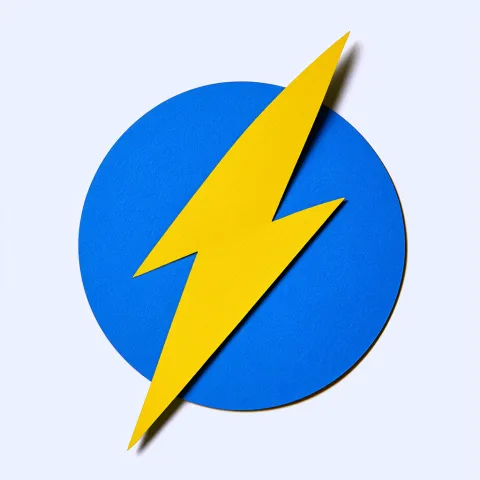 Cut-paper lightning bolt brand mark